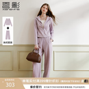香影运动休闲紫色套装女2026秋季新款超好看连帽卫衣长裤子两件套 灰紫 M