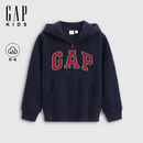 盖璞（GAP）男童秋季款撞色logo宽松拉链抓绒连帽卫衣儿童装804614