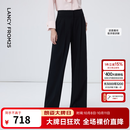 朗姿25商务简约黑色宽松阔腿裤女直筒西裤OL职业裤2026年春季新款 黑色2 M