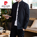 皮尔卡丹（pierre cardin）春秋中山装男青年中国风修身立领唐装夹克男士休闲古风汉服外套装 黑色纯色ZJ021 L 120-135斤
