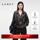 LANCY【羊皮】LANCY/朗姿2026年秋季新款时尚大翻领收腰皮衣短款外套女 深咖色 L
