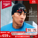 速比涛（Speedo）鲨鱼皮系列纯视竞速高清防雾镀膜泳镜游泳健身训练 赛博红