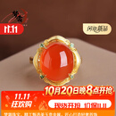 梦霜纯银古法金镶保山南红戒指女 天然原矿冰红时尚大气食指戒女 圈口可调节