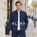 KLYNO高端品新中式唐装男款中老年人国风爸爸春秋季套装爷爷夏长袖衣服 藏青色 【礼盒包装】 XL 【135-155斤】