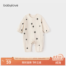 babylove【清仓】新生儿连体衣春秋纯棉卫衣宝宝哈衣新生儿爬服洋气休闲 米白 90cm