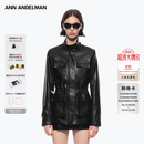 ANN ANDELMAN【明星同款】工装皮衣高级感抽绳皮收腰黑色皮外套 黑色 S
