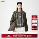 LANCY【羊皮】LANCY/朗姿2026春季新款时尚百搭皮衣高级感抽绳短外套女 深橄榄绿色 M