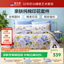富安娜床上四件套纯棉100%全棉床品套件 双人加大床单被套 1米8床江南