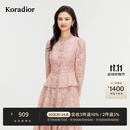 珂莱蒂尔蕾丝之境Koradior商场同款春气质蕾丝雪纺衫上衣 中红 L