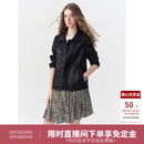 独束【黑巧彼得潘】双排扣娃娃领大码微胖女装皮衣秋季酷飒风外套 炭黑色 M -B2（兼容C2）
