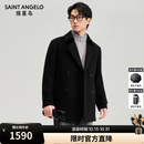 报喜鸟大衣男装【100%羊毛双面呢】男士秋冬新款商务正装双排扣宽松外套 黑色 L -48(175/96)