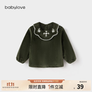 babylove【清仓】女宝宝上衣春秋初冬刺绣娃娃领洋气公主长袖婴幼儿上装 橄榄绿 80 cm