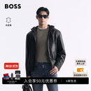 BOSS【头层羊皮革】 男装男士26年新款休闲连帽真皮皮衣夹克上衣外套 001-黑色 M (48)