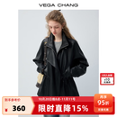 VEGA CHANG【高智黑】哑光黑皮衣女2026新款春收腰酷飒皮衣外套 甜酷黑 L