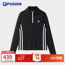 斐乐FILA FUSION潮牌女子针织长袖衫官方秋新季款修身半拉链长T恤 正黑色-BK XL 175/92A/XL