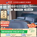 富安娜床上四件套纯棉全棉床单被套 中性简约双人加大床品230×229cm家居馆