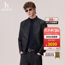 HAZZYS【羊皮革】哈吉斯男装 2026秋季男士皮夹克外套PHIZ皮衣男 黑色BK L （175/96A 48）
