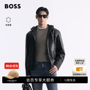 BOSS博斯【头层羊皮革】 男士26年新款休闲连帽真皮皮衣夹克上衣外套 001-黑色 M (48)