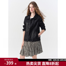 独束【黑巧彼得潘】双排扣娃娃领大码微胖女装皮衣秋季酷飒风外套 炭黑色 M -B2（兼容C2）