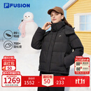 FILA FUSION斐乐潮牌羽绒服女2025冬季新款时尚休闲保暖连帽外套 正黑色-BK M 165/84A/M
