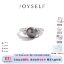 joyself大溪地黑珍珠戒指18K金钻石指环气质时尚食指戒女 大溪地珍珠戒指8-9mm