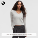 lululemon丨Alpaca-Blend 女士羊驼毛混纺绞花针织 V 领毛衣 LW3JVBS 杂色雾霭灰 M