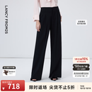 朗姿25商务简约黑色宽松阔腿裤女直筒西裤OL职业裤2026年春季新款 黑色2 M