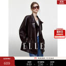 ELLE复古机车风皮衣短外套女2026冬季新款高级感立领pu皮廓形上衣 咖色 S
