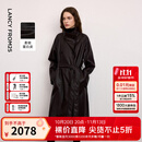 朗姿25气质通勤收腰外套高级感翻领中长款仿皮皮衣2026年冬季新款 深棕色 M