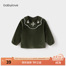 babylove【清仓】女宝宝上衣春秋初冬刺绣娃娃领洋气公主长袖婴幼儿上装 橄榄绿 80 cm
