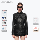 ANN ANDELMAN【明星同款】工装皮衣高级感抽绳皮收腰黑色皮外套 黑色 S