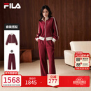 FILA杨幂同款FILA MUSE SET针织长袖套装撞色立领秋新款裤子直筒裤 酒酱红 M