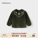 babylove【清仓】女宝宝上衣春秋初冬刺绣娃娃领洋气公主长袖婴幼儿上装 橄榄绿 80 cm