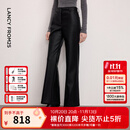 朗姿25复古pu皮质感直筒西裤气质通勤高级感加绒西装裤女冬季新款 黑色 S