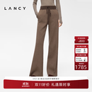 LANCY/朗姿2026冬季新款高腰阔腿羊毛裤松弛感松紧抽绳休闲西裤女 深米色 M