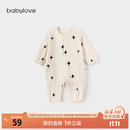 babylove【清仓】新生儿连体衣春秋纯棉卫衣宝宝哈衣新生儿爬服洋气休闲 米白 90cm