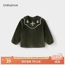 babylove【清仓】女宝宝上衣春秋初冬刺绣娃娃领洋气公主长袖婴幼儿上装 橄榄绿 80 cm