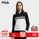 FILA斐乐编织衫女士经典传承时尚休闲拼色舒适翻领毛衣 雾莲白-IV L 170/88A/L