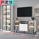 电视柜书柜组合现代简约小户型茶几家用卧室新款玻璃收纳储物柜 高雅白矮柜140CM+高柜80CM宽 包安装