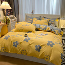 谷蝶简约加厚全棉磨毛四件套秋冬纯棉100床单被套保暖床上用品三4件套 五叶花朵X 2m(床单款)被套220*240 四件套