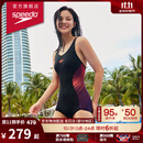 速比涛（Speedo）女士泳衣健身训练防晒修身显瘦遮肉连体泳衣 黑/紫36