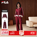FILA杨幂同款FILA MUSE SET针织长袖套装撞色立领秋新款裤子直筒裤 酒酱红 M