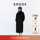 ERDOS 26秋冬拉绒羊绒大衣保暖立领复古金属扣女毛呢大衣外套 黑 M 165/84A