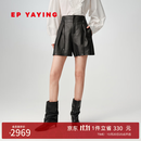 EP雅莹皮短裤女 绵羊皮黑色摩登直筒裤子 2026秋季新款P605A 黑色 S