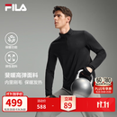 FILA斐乐长袖T恤秋冬男士运动健身跑步半拉链骑行保暖内搭上衣打底衫 加绒保暖-深黑-BK L 175/96A/L