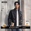 BOSS博斯【男女同款头层羊皮革】26冬机车立领休闲真皮皮衣夹克外套 001-黑色 M (48)