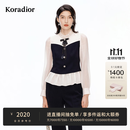 珂莱蒂尔Koradior商场同款2026春新款法式假两件珠钻花边雪纺衫女 暗群青色 M