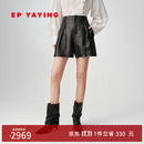 EP雅莹皮短裤女 绵羊皮黑色摩登直筒裤子 2026秋季新款P605A 黑色 S