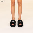 SMFKWoolly黑丝绒毛毛拖鞋S0003B1/F十字花厚底增高百搭外穿秋冬 黑丝绒 37