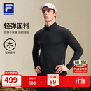 FILA斐乐加绒卫衣男士针织长袖上衣秋骑行健身运动长T抓绒内搭打底衫 加绒保暖-深黑-BK L 175/96A/L